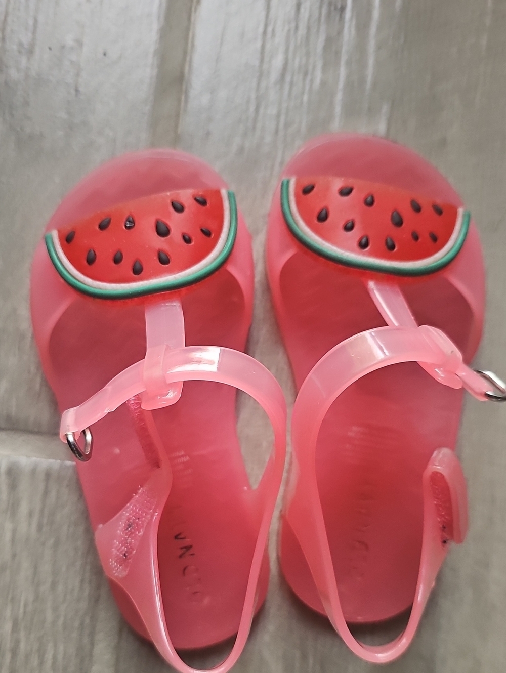 Old Navy Pink Jelly Water Shoes with Watermelon Charm